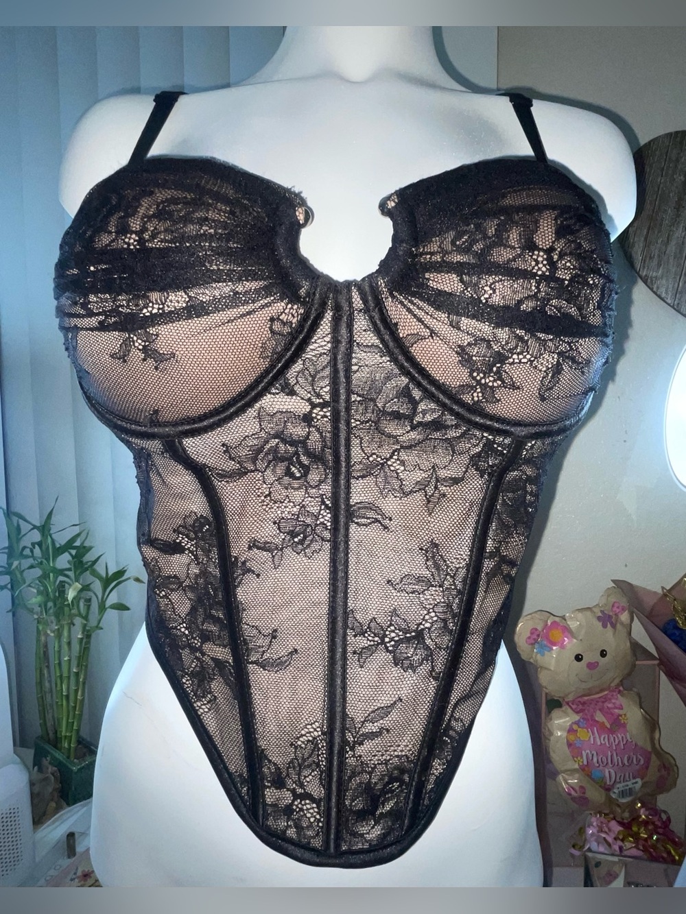 Black Lace Underwire Bustier Bodysuit